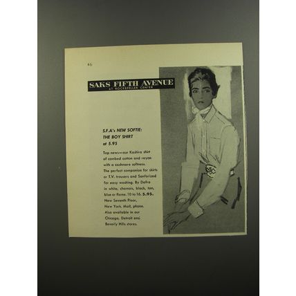 1953 Saks Fifth Avenue Boy Shirt Advertisement - S.F.A.'s new softie