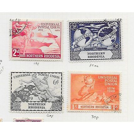 NORTHERN RHODESIA 1949 KG6 UPU SET 4 STAMPS USED