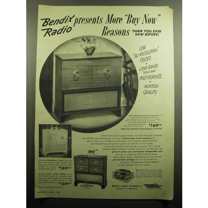 1949 Bendix Radios Ad - Bendix Radio presents more buy now reasons
