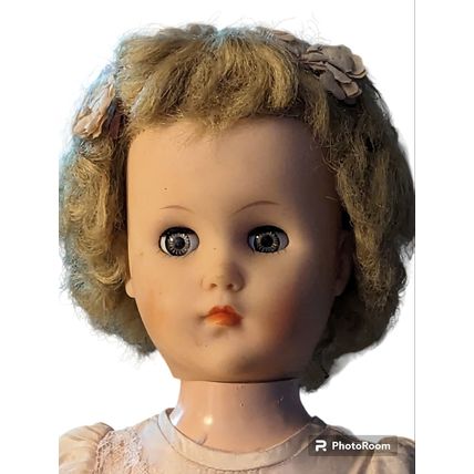 20” Vintage Bell & Toy? 20BAL Composite 1950s Doll Blonde Hazel Eyes Pink Dress