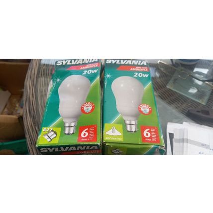 2x Sylvania 240v 20w BC Mini Lynx Energy saver lamps
