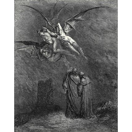 VIRGIL POINTING OUT THE ERINYES - INFERNO 1903 Gustave Doré ANTIQUE ENGRAVING