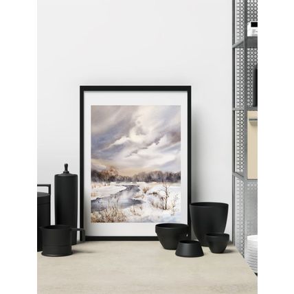 Landscape Watercolor Original Painting Winter