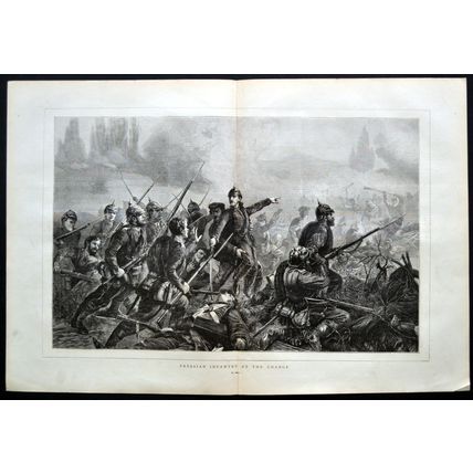 PRUSSIAN INFANTRY AT THE CHARGE 1870 Christian Sell VICTORIAN ENGRAVING