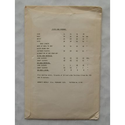 1970 uncut Woman's Weekly Special Pattern B462 coat, 34 inch bust