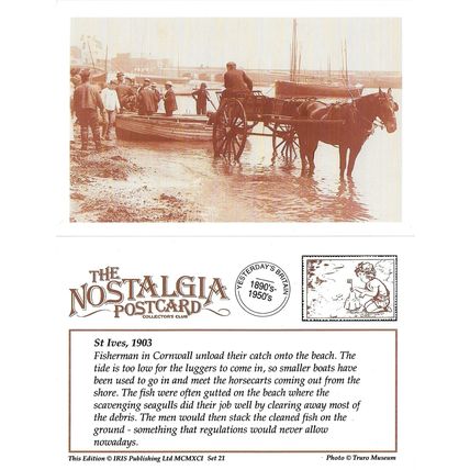 Postcard Fishermen Horse & Cart St Ives Beach 1903 Fishing Boat - Nostalgia