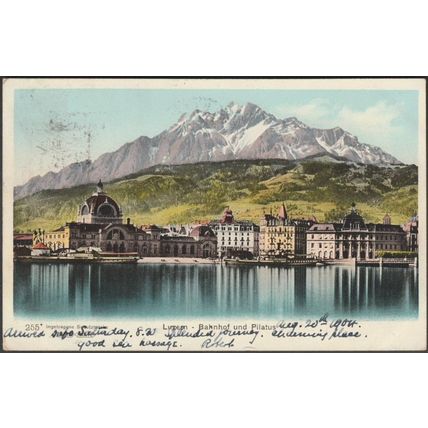 Bahnhof und Pilatus, Luzern, 1904 - Preis Karte AK