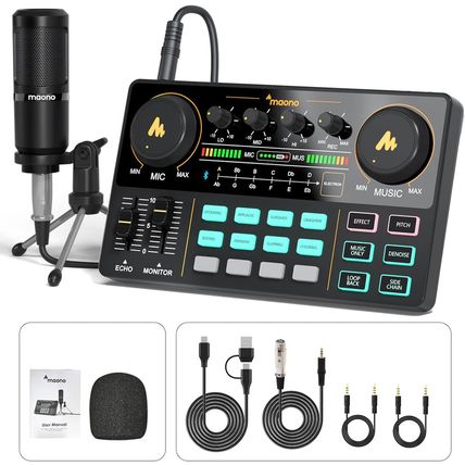 MAONO Podcast Equipment Bundle Audio Mixer All-In-One Podcast Production Studio