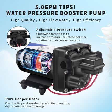 12V DC RV Water Pump Water Pressure Booster Pump for Home 5.0GPM 70PSI Marine Bo