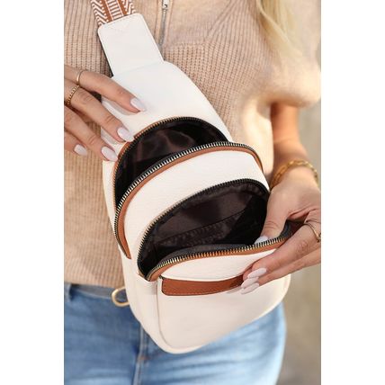 White Multi Zipped Street Casual Sling Bag