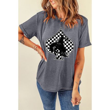 Gray Redeo Check Spades Western Graphic T Shirt
