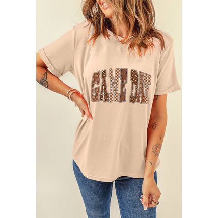 Khaki GAME DAY Rugby Checkered Letter Graphic T Shirt