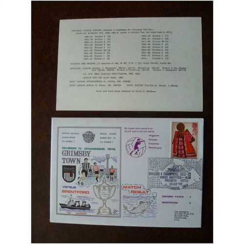 1972 Grimsby Town v Brentford Dawn Football Cover No 7 Mariners fish stamp ship