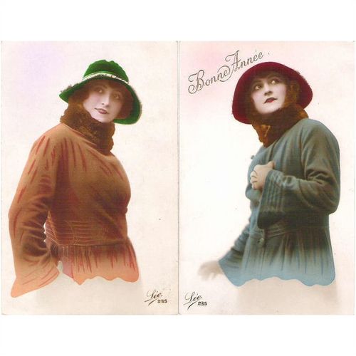 2 CARTES POSTALES - MODE - FEMME A CHAPEAU - REF 111