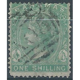 Bahamas 1863 SG39b 1/- Green perf 14 Wmk Crown CC Good/Fine Used .. ..