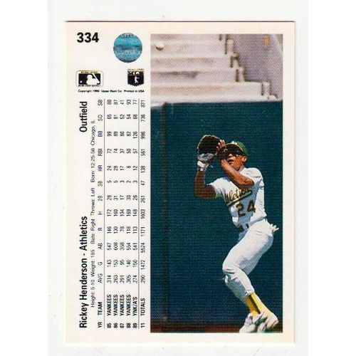 1990 Upper Deck Rickey Henderson baseball card #334 – HOF-Athletics