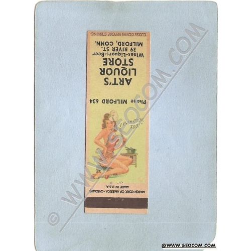 CT Milford Matchcover Art's Liquor Store 39 River St -Phone 634 w/Pinup I ~1439