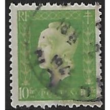 Mi 725: 10 Fr. yellow-green Definitive Stamp: Marianne de Dulac.