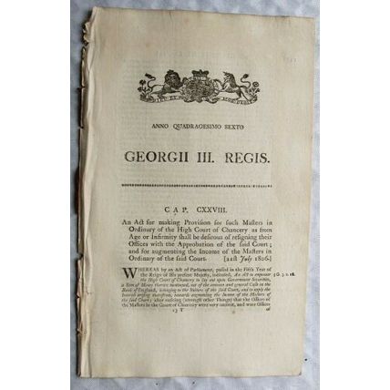 1806 Act of Parliament: age infirmity Masters of Court