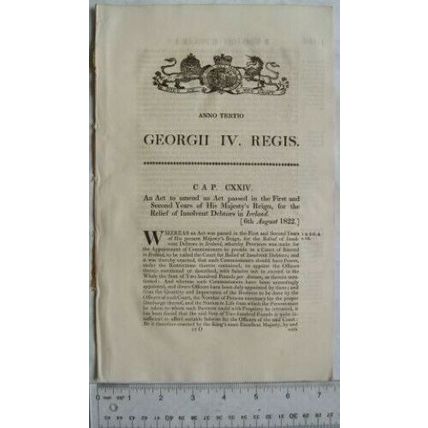 1822 Act of Parliament: relief insolvent debtors Ireland