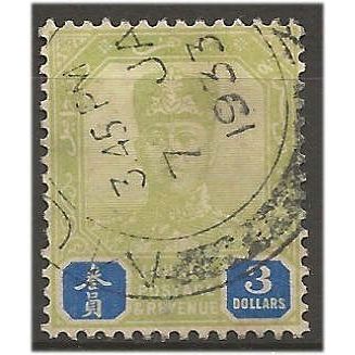 Johor 1925 SG122 $3 Green & Blue Fine Used ..