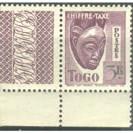 Togo 1942 - 3fr violet/green - Mask - without Inscription "RF" - unused