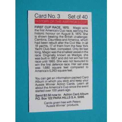 Peters Foods Australia 1987 The History of the Americas Cup Cards Choice (e25)