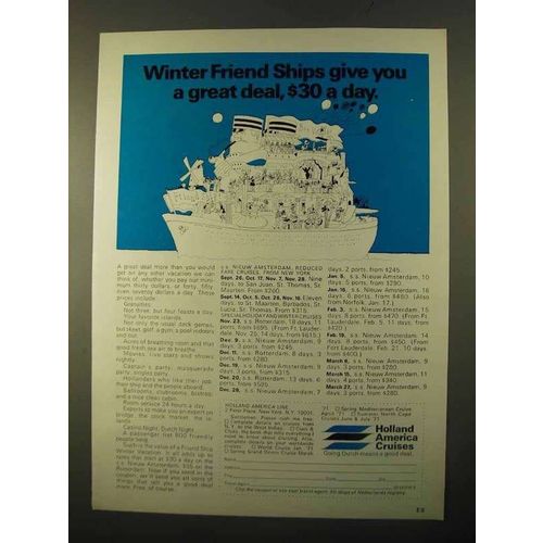 1970 Holland America Cruises Ad - Winter Friend Ships