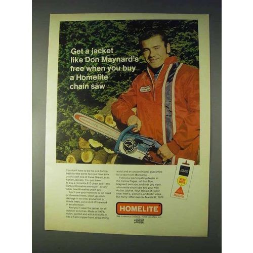 1970 Homelite E-Z Chain Saw Ad - Don Maynard