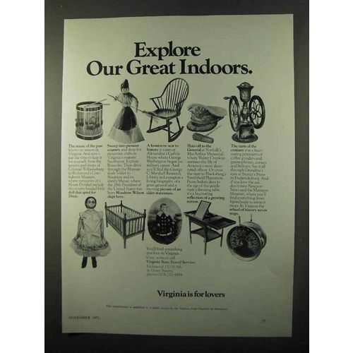 1971 Virginia Tourism Ad - Explore Our Great Indoors