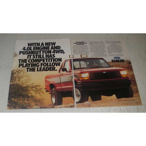 1989 Ford Ranger Pickup Truck Ad - With a new 4.0L engine and pushbutton 4WE