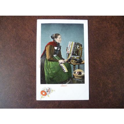 Switzerland Basel Woman making dress trimming vintage UPU postcard 10205 folk