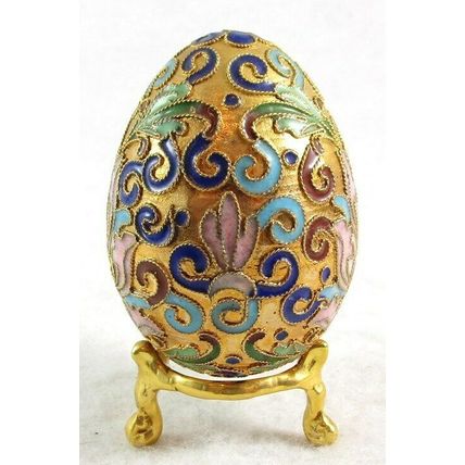 Gorgeous Gold Cloisonne Enamel Floral Collectible Egg with Gold Stand