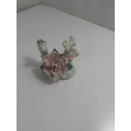 3 inch china fiquirine with 2 white doves and pink flower vintage good