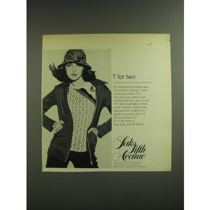1974 Saks Fifth Avenue T-Shirt and Jacket Advertisement - T for Two