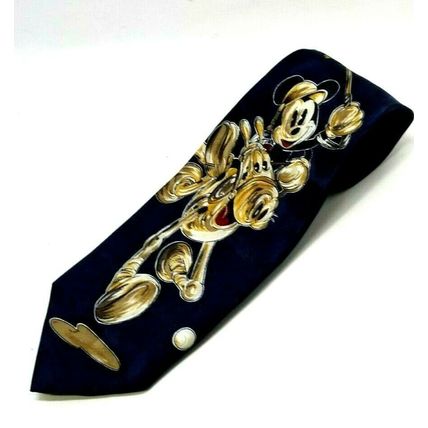 Vtg Disney Novelty Necktie Polo Player Mickey Mouse Dark Blue Silk 4" x 62" (J9)