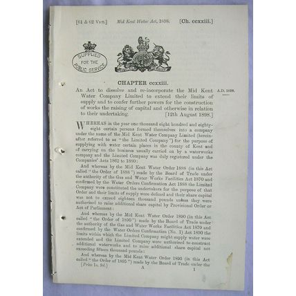 1898 Act of Parliament: Mid Kent Water Company