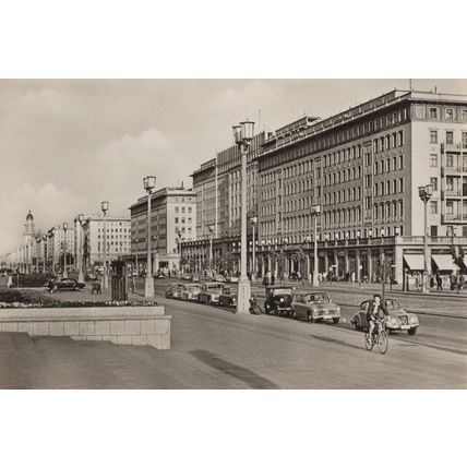 Berlin Stalinalee Boy Cyclist Cycle German Real Photo Postcard