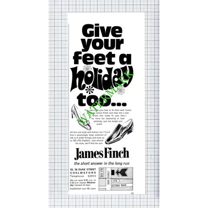 James Finch Shoe Shop Chelmsford Essex Advert - 1971 Cutting