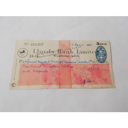 LLOYDS CHEQUE USED 7TH APRIL 1951 (23/12)