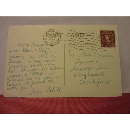 TOWER BRIDGE , LONDON used vintage postcard 1957 postmark.. =