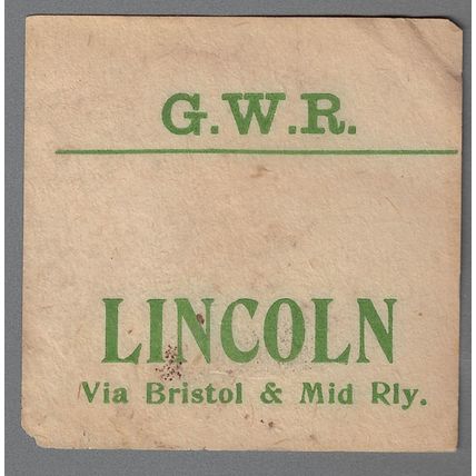 GREAT WESTERN RAILWAY LUGGAGE LABEL - LINCOLN (Caps)