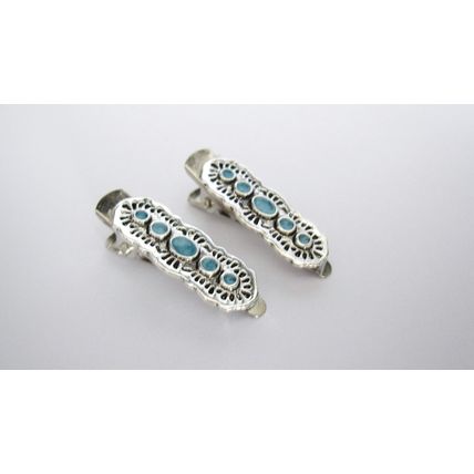 Two small blue and silver metal alligator hair clip fine thin hair