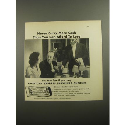 1956 American Express Travelers Cheques Ad - More than you can lose