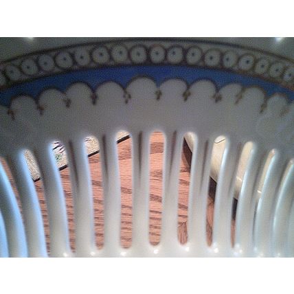 Dresden Compote pierced sides floral pattern light blue and white