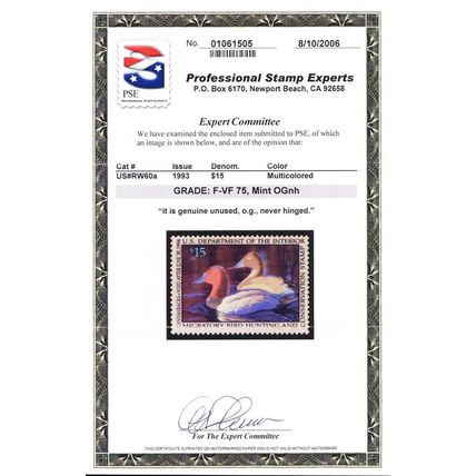 RW60a, Mint NH Black Color Omitted Error With Normal With PSE - Stuart Katz