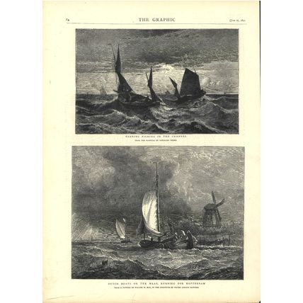 DUTCH BOATS ON THE MAAS, RUNNING FOR ROTTERDAM 1872 VICTORIAN ENGRAVINGS
