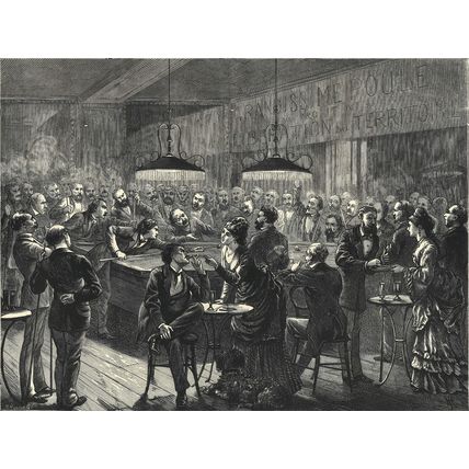 PLAYING POOL IN A PARIS CAFE 1872 Horace Harral VICTORIAN ENGRAVING