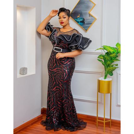 Plus Size Evening Dress, Long Skirt, Lotus Leaf Luxury African Women's Clothing