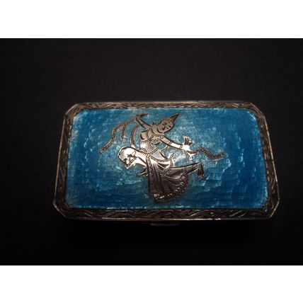 Iridescent Turquoise Blue Enamel Silver Pill Box